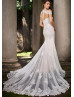 Beaded Strapless Ivory Lace Tulle Long Wedding Dress